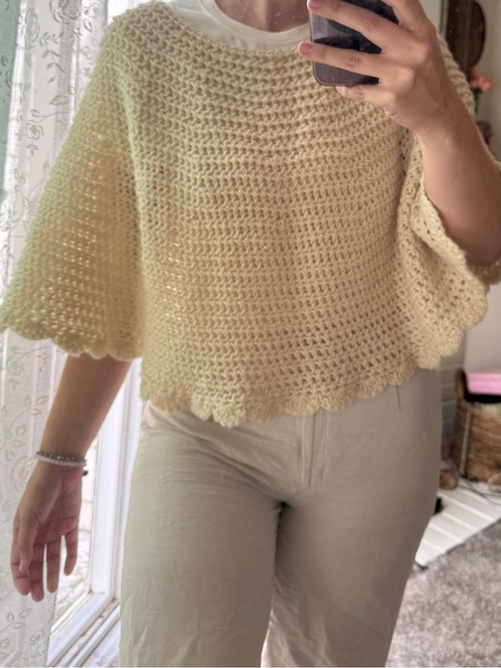 None Sweaters - Soft Cream Crochet Knit Women's Poncho